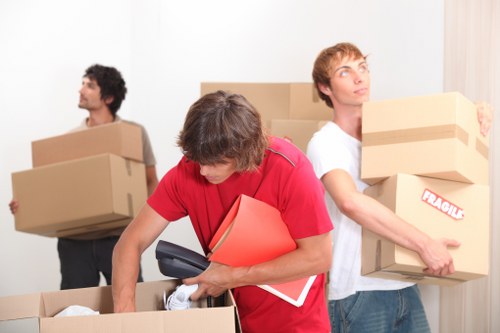 Surrey house removal service with boxes and furniture at the new home