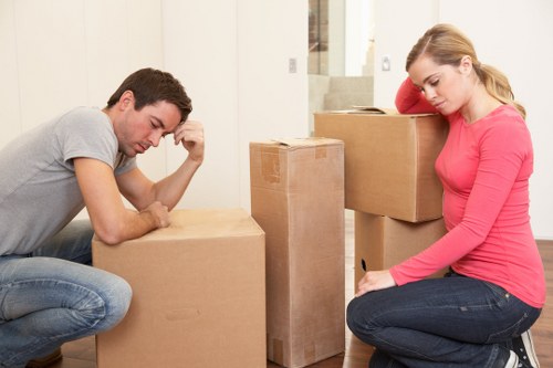 Office furniture and boxes prepared for relocation in Surrey